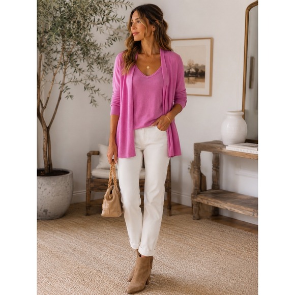 Worth Sweaters - Worth Pink Lightweight Knit cashmere Cardigan Set
